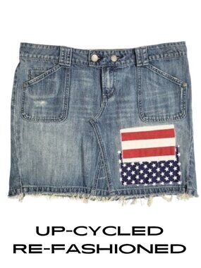 AMERICAN EAGLE Refashioned Upcycled Distressed Denim Jean Skirt - Women's 12